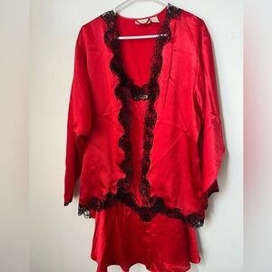 Victoria's Secret Gold Label Red Silky Satin Sexy Nightgown and Robe Top